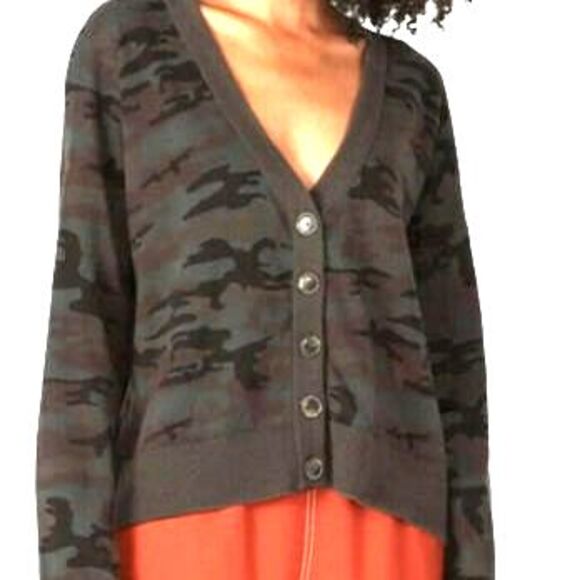 Sanctuary Womens Lets Hang Cardigan Size L Camo Sweater Camouflage Green - Picture 1 of 12